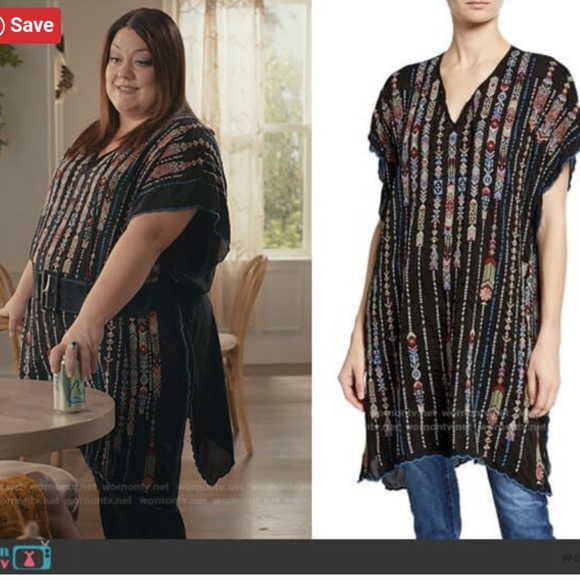 JOHNNY WAS  oversized relaxed Embroidered Georgette Poncho With Side Slits XS - Picture 2 of 7